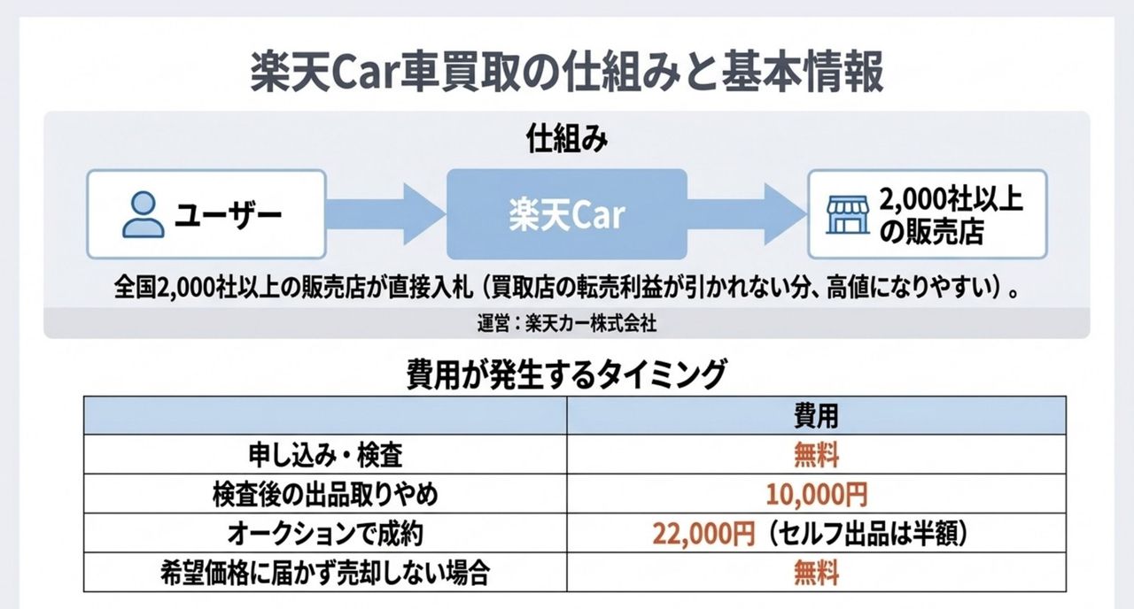 楽天Car車買取の仕組みと運営会社および費用が発生するタイミング