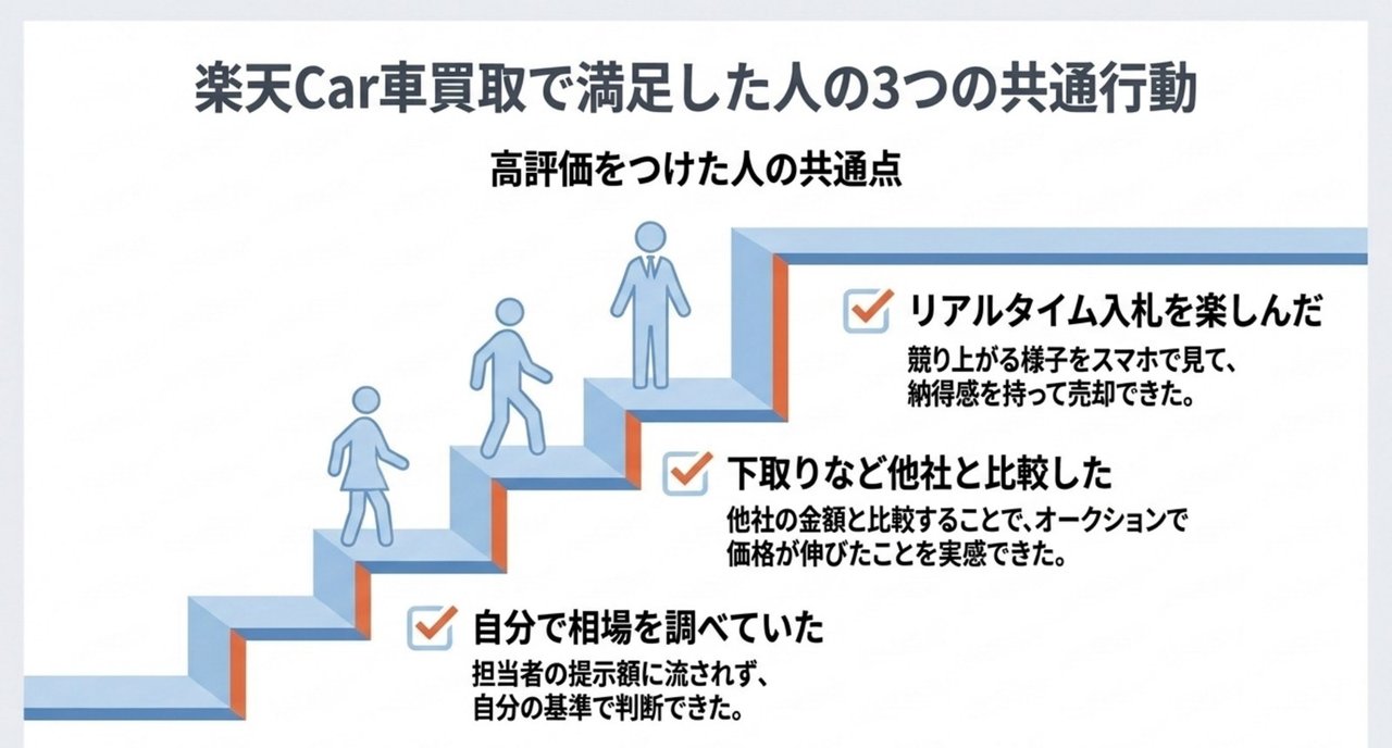 楽天Car車買取で高い評価をつけた利用者に共通していた3つの行動