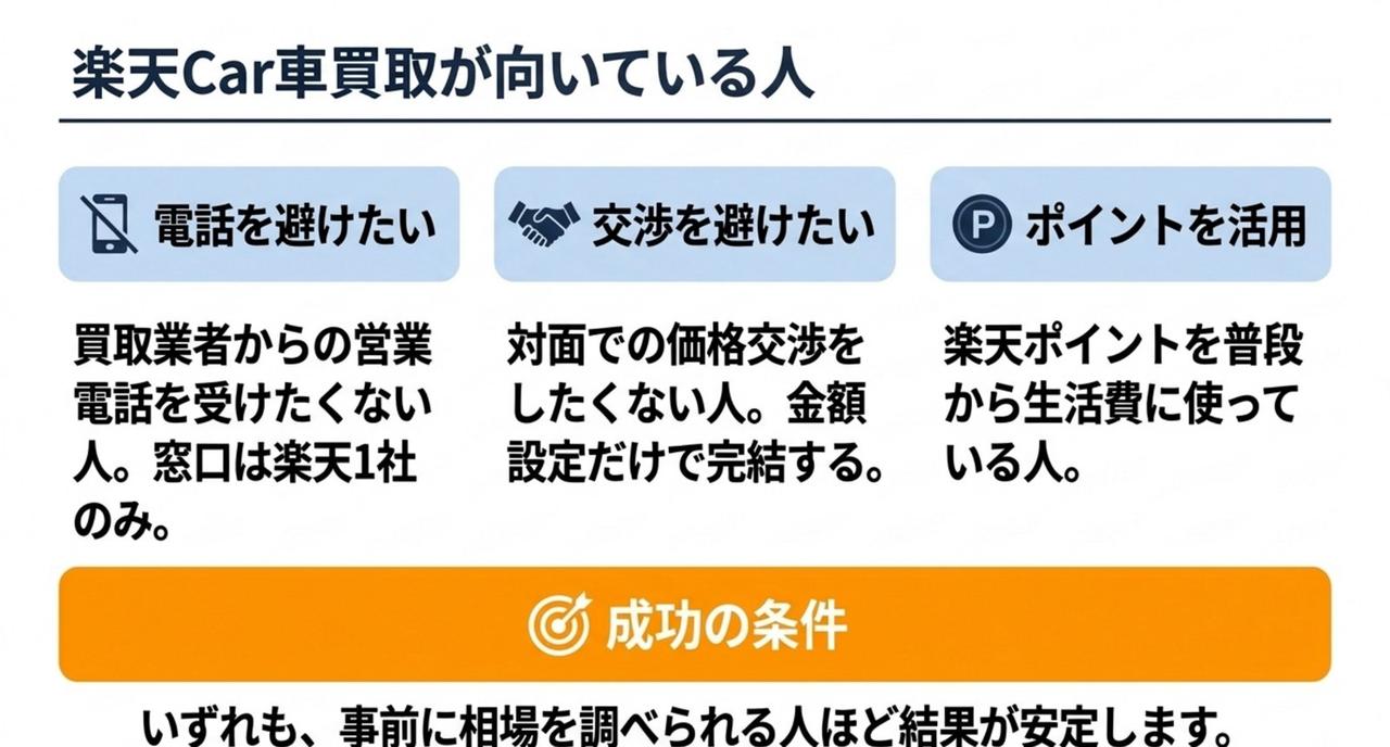 楽天Car車買取が向いている人の3つの条件
