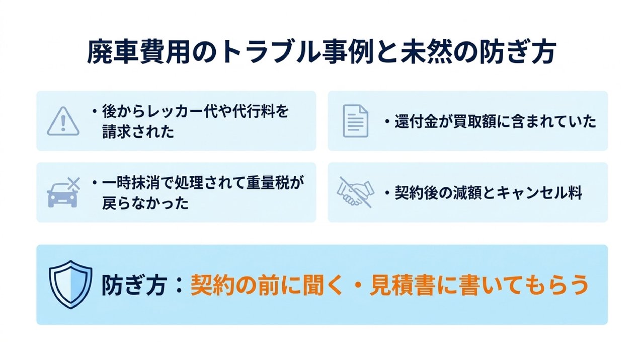 廃車費用のトラブルと防ぎ方についての解説画像