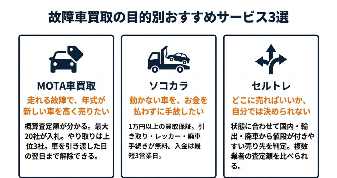 目的別！故障車の買取サービスの選び方についての解説画像