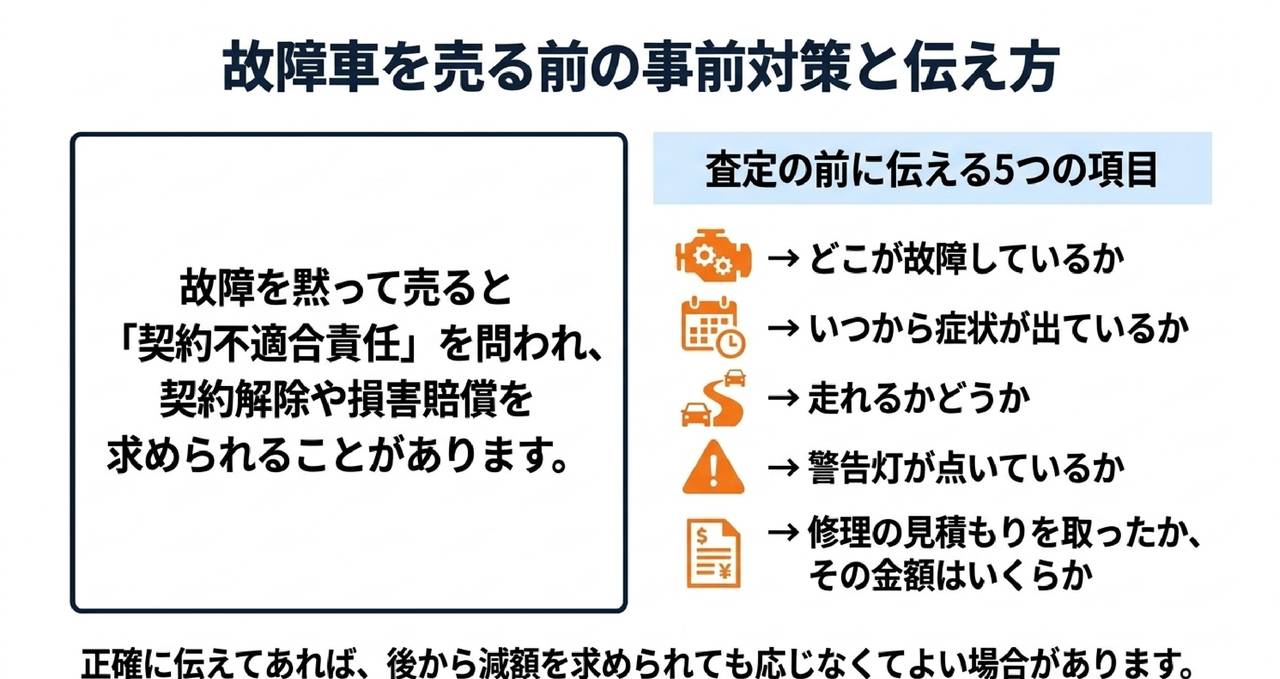 故障車を売る前の注意点｜故障は査定の前に伝えるについての解説画像