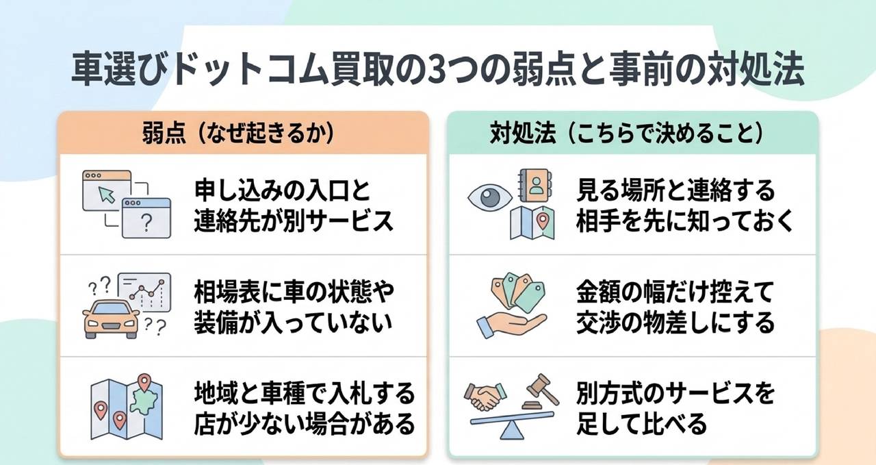 車選びドットコム買取のデメリット3つと対処法