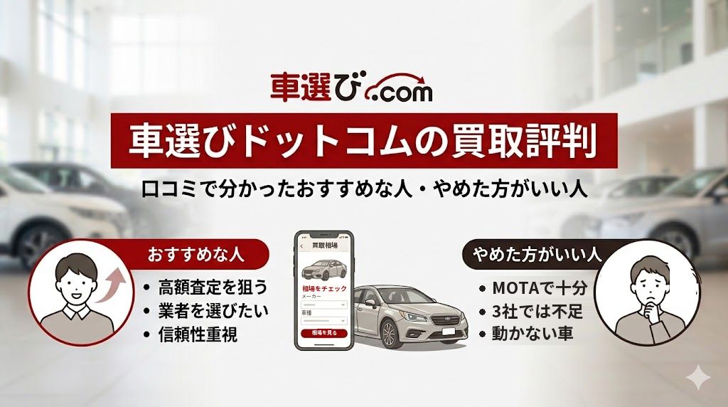 車選びドットコム買取の評判・口コミ｜電話は上位3社だけ！実際の買取価格や注意点も解説のアイキャッチ画像