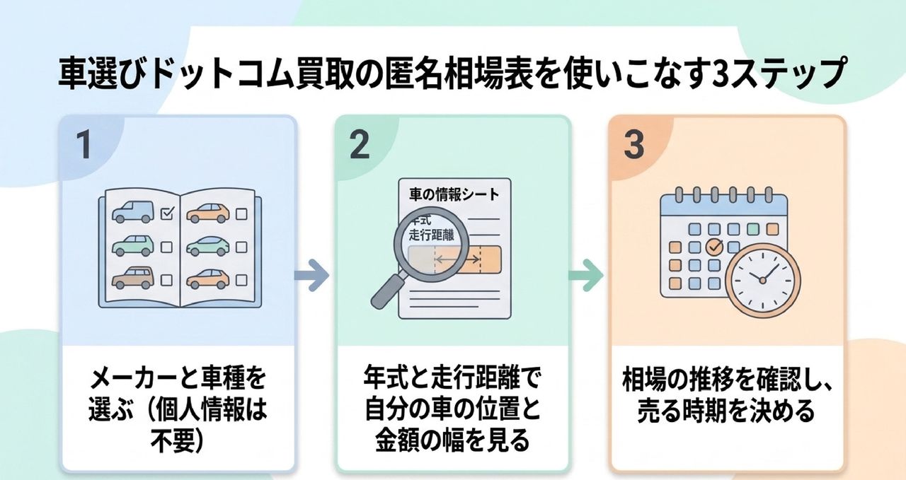 車選びドットコムの匿名の買取相場表の使い方