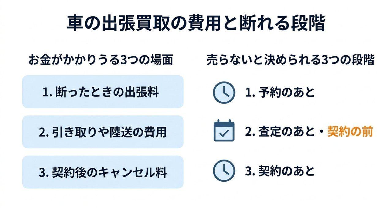 車の出張買取・出張査定とは｜無料で来てもらえる範囲と、持ち込みとの違いについての解説画像