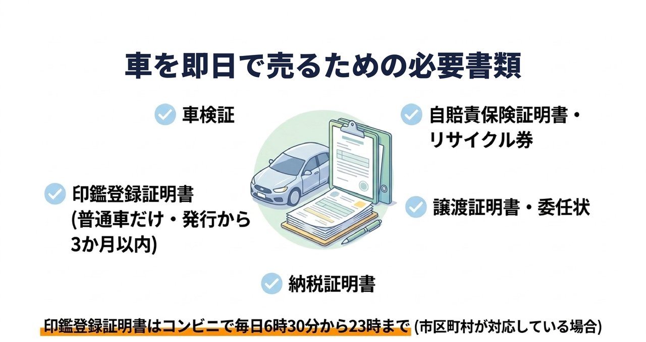 車を即日で売るための必要書類と当日の進め方についての解説画像